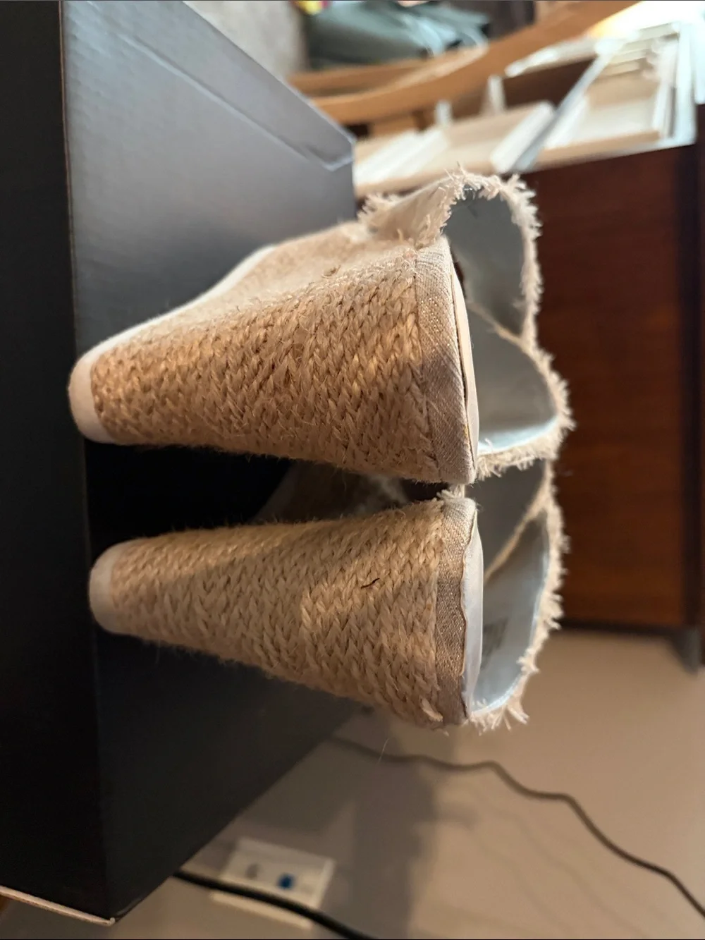 Rampage Natural Beige Frayed Crossband Wedge Mules